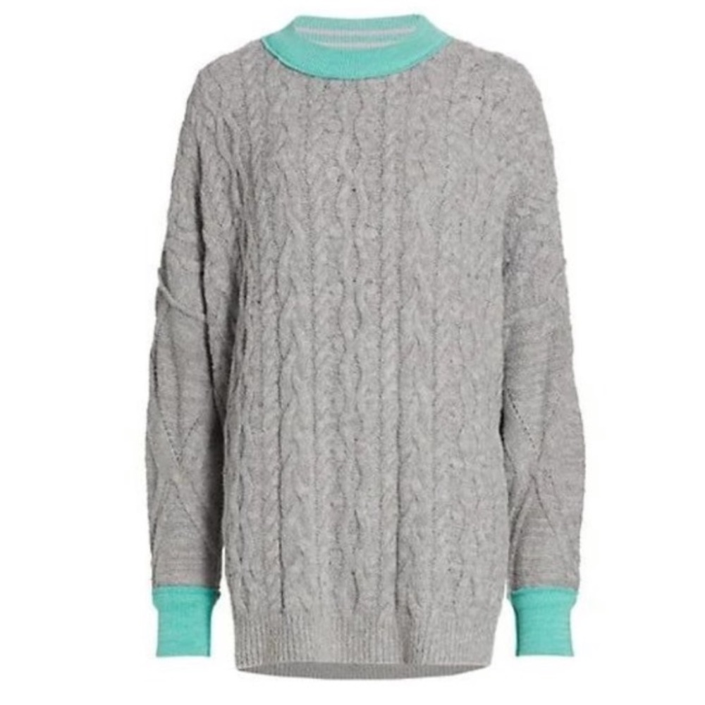 NWT Free People Nordstrom Olympia Women’s XS Gray Teal Oversized Tunic Sweater